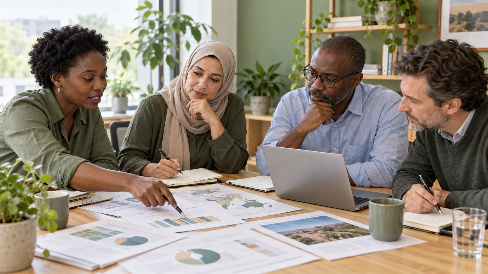 Illustrative scene: professionals reviewing programme evidence